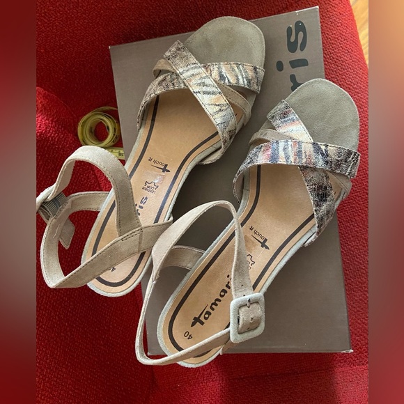 Tamaris Shoes - Tamaris Tan Suede Heeled Sandals Size 8.5